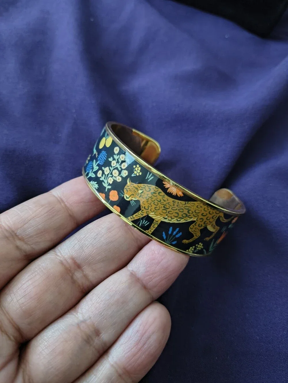Rifle Paper Co. Menagerie Print Enamel And Gold Plated Brass Cuff. Estate Find